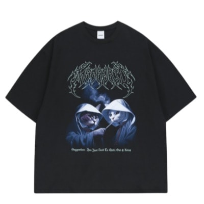 スキズ 半袖 TシャツSMOKING CAT TEE MG2EMMT523ABK