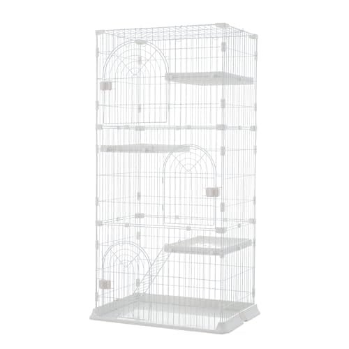 OSJ おしゃれ 猫 ケージ キャットケージ 3段 猫ゲージ おしゃれ キャットハウス ネコ ハウス 多段 留守番 保護 脱走防止 多頭飼いペットケージ【ホワイト】