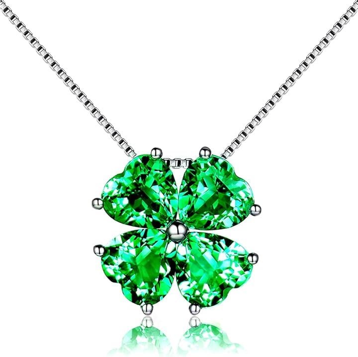 ハート シルバー925 ネックレス レディース 四つ葉のクローバー 誕生石(5月 誕生石エメラルド)