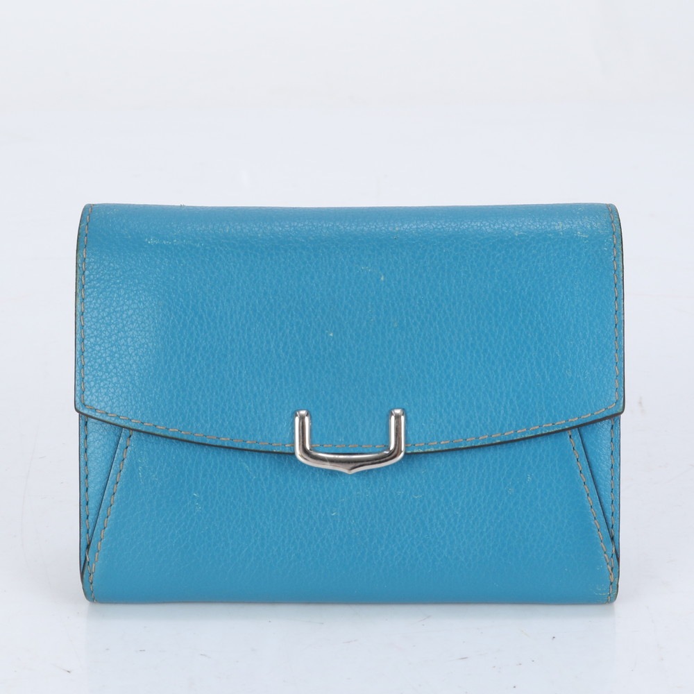 C ドゥ カルティエ ブルー レザー 二つ折り 財布 長財布 二つ折り 三つ折り コンパクト ウォレット ラウンドファスナー レディース MUM CE25-4 中古