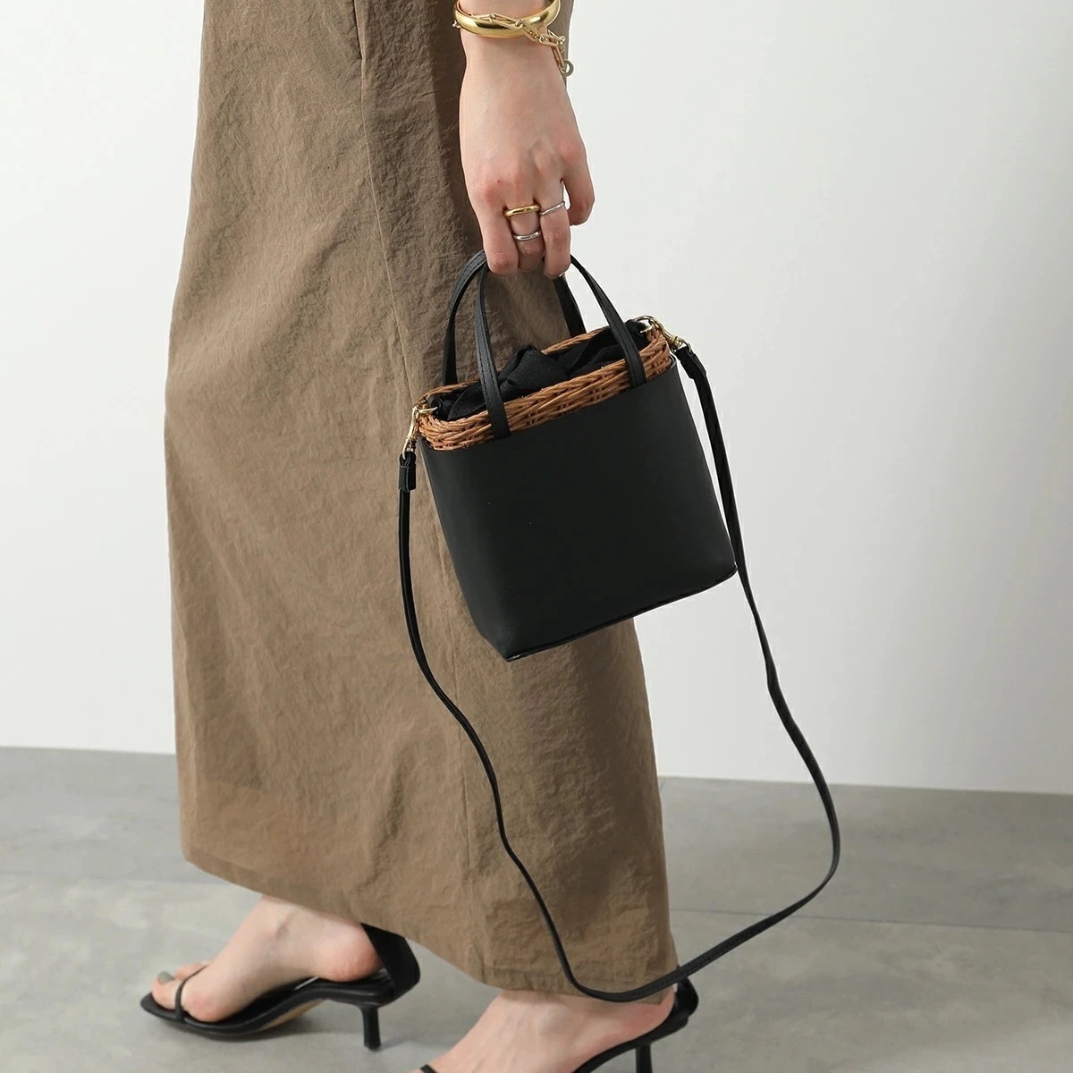 BAGMATI バグマティ ショルダーバッグ BBK24-AW17 レディース ラタン レザー ハンドバッグ バケットバッグ 鞄 BLACK-CARAMEL 【mega】