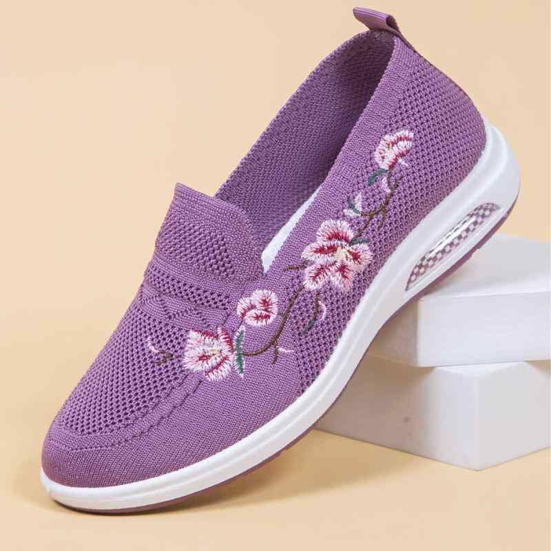 スリッポン レディース メッシュシューズ 刺繡 花柄 通気性 ソフトソール 軽量 快適 柔らかな履き心地 婦人靴 カジュアル 普段使い ママシューズ ラウンドトゥ ゴム底