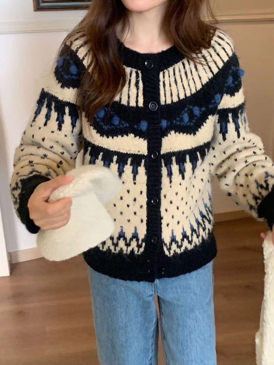 冬パターンニットカーディガン