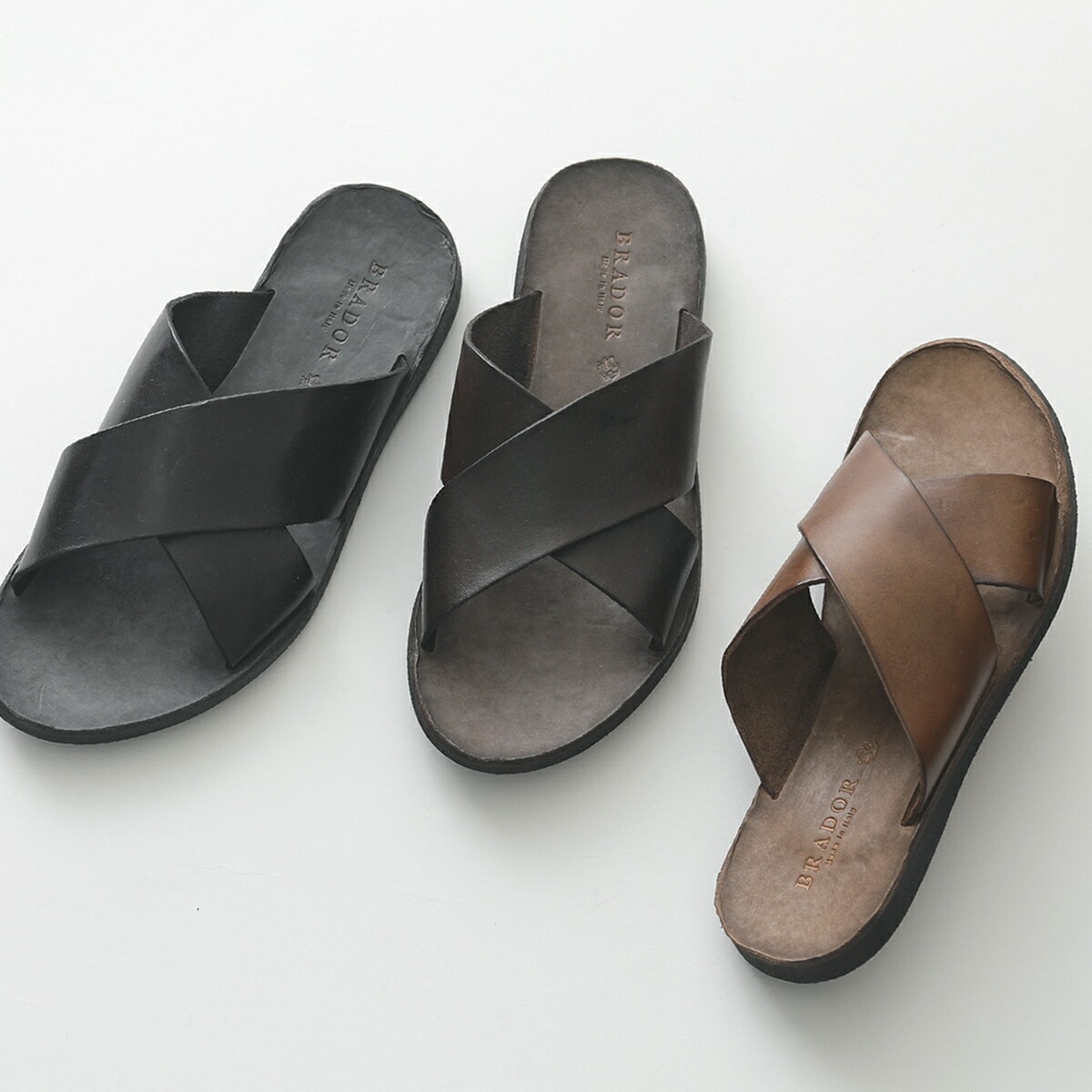 BRADOR ブラドール 34510 カラー3色 レザー クロスベルト フラットサンダル コンフォート 靴 レディース
