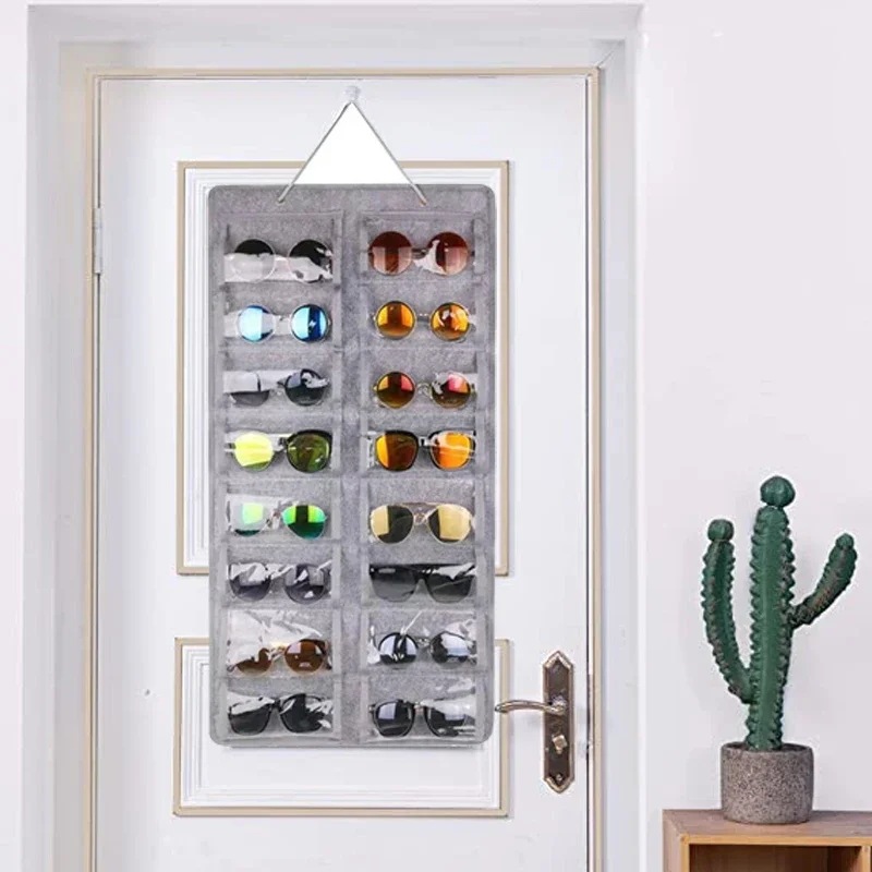 納期3週間程：壁掛け式サングラス収納バッグ,防塵ポケット,サングラスオーガナイザー,雑貨ディスプレイホルダー,16フェルトスロット,ブティック店