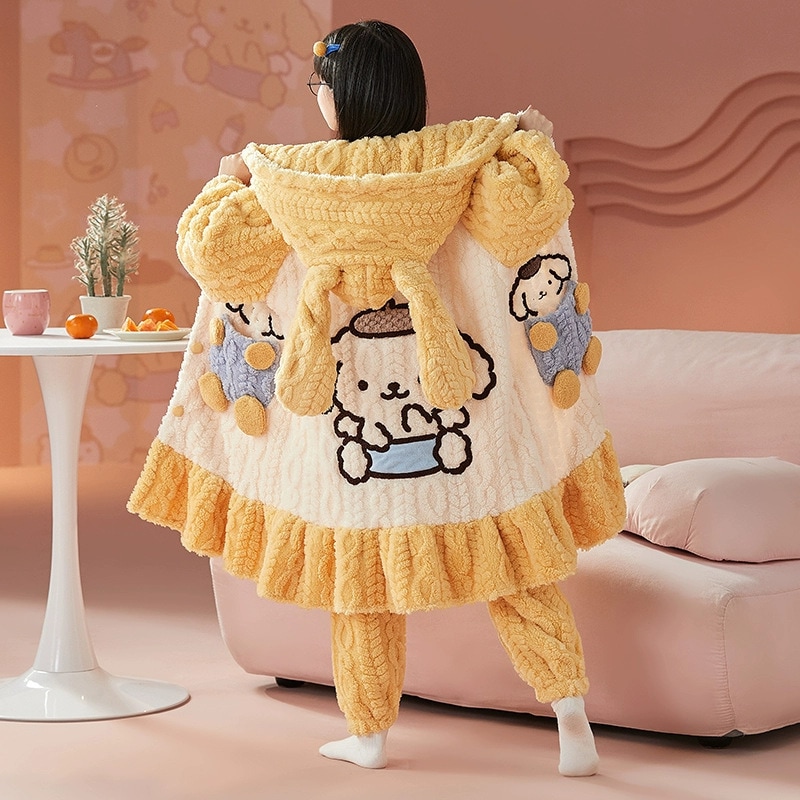 女の子ネグリジェ冬フランネル厚みのあるフランネル子供用バスローブかわいい親子母娘ホーム服