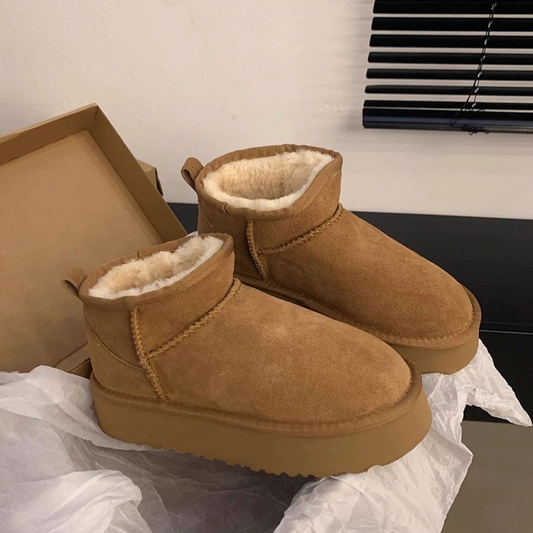 マドレーヌ厚底スノーブーツ女性の冬の新防水ショートブーツ高綿靴保温加絨パン靴