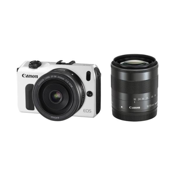 【中古】Canon ミラーレス一眼カメラ EOS M ダブルレンズキット EF-M18-55mm F3.5-5.6 IS STM/EF-M22mm F2 STM付属 ホワイト EOSMWH-WLK