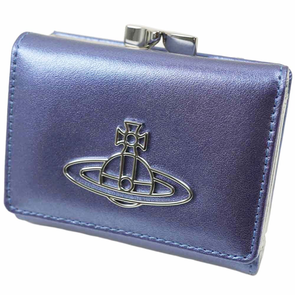 ヴィヴィアンウエストウッド 三つ折り財布 がま口 レディース パープル Vivienne Westwood THIN LINE ORB PEARLISED LEATHER PURPLE 5115002