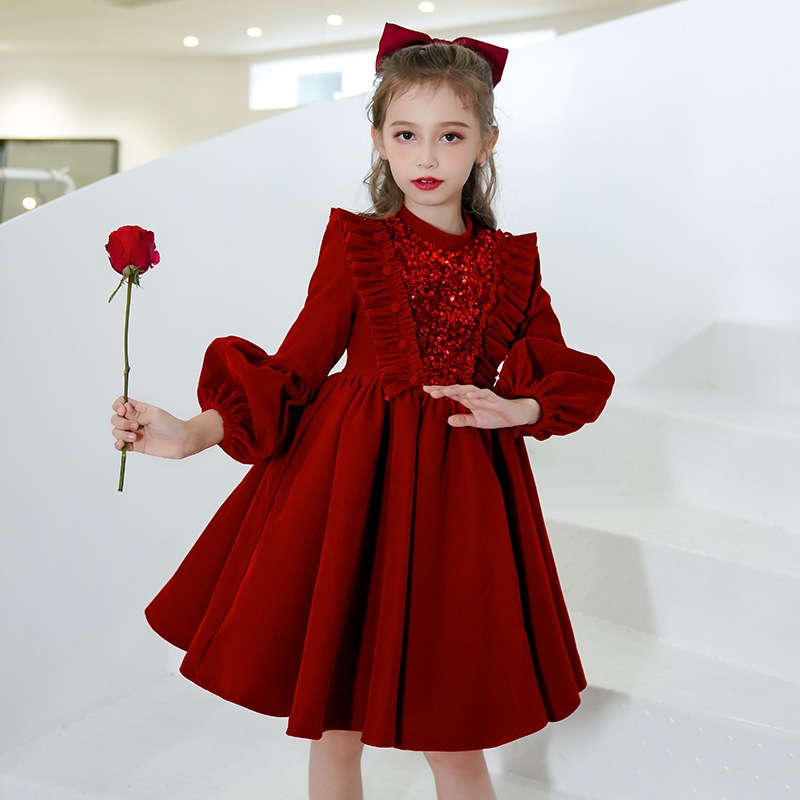 8404子供ドレス 長袖 キッズドレス ベビードレス 女の子ドレス キッズフォーマルドレス ワンピース セレモニードレス 七五三 100cm-160cm