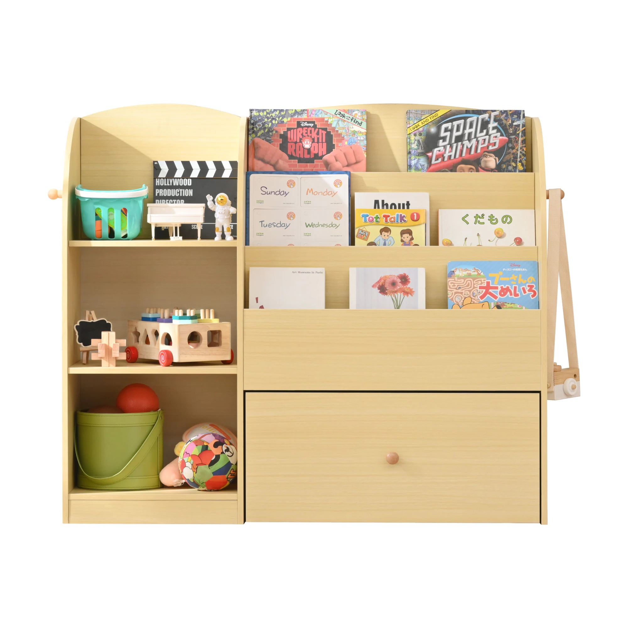 絵本収納ラック 絵本棚 大容量 ワゴン付き キャスター付き 多機能 おもちゃ収納 収納ボックス 子供部屋 収納ケース 子ども用 家具 木製 キッズ【日本国内出荷-3日で配達】DJYC196