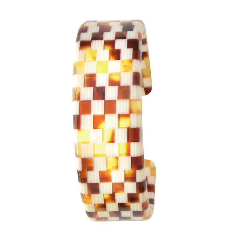 美しいイタリアの色彩鯖江の繊細なメガネ加工技術からうまれた　カラフルセルロイドのバングル　ブラウンチェック