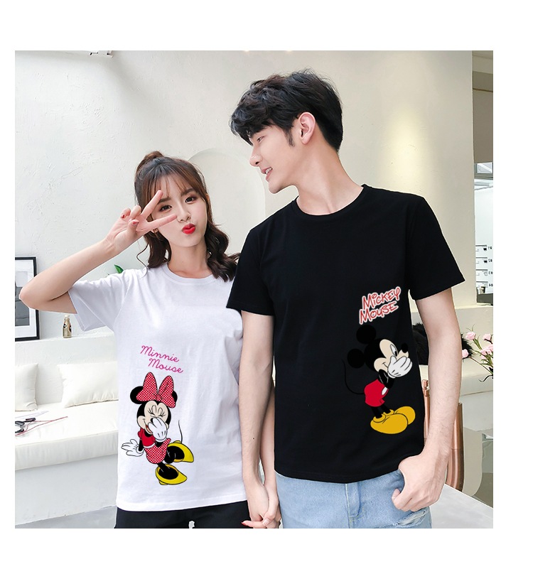 国内発送ミッキーtシャツ ペアルックカップルtシャツ 綿100 可愛いミニープリント ミッキー Tシャツ ディズニー Tシャツ 半袖 レディース メンズ 韓国ファッション レディース服