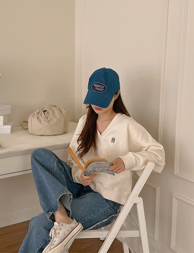 レディース トップス プルオーバー トレーナー 部屋着 長袖 ラグラン Vネック ワイド 刺繍 伸縮性 薄手 スウェット シンプル カジュアル レトロ こなれ感 ラフ メンズライク ボーイッシュ