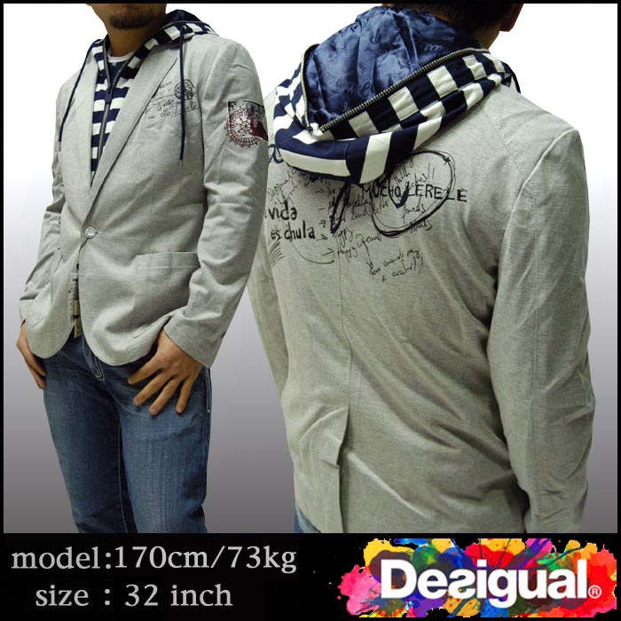 デシグアル Desigual メンズ ジャケット 31E1903 2072 パーカー インナー付 テーラード グレー スペイン セレカジ ヨーロピアン ファッション インポート ブランド アメカジ セ