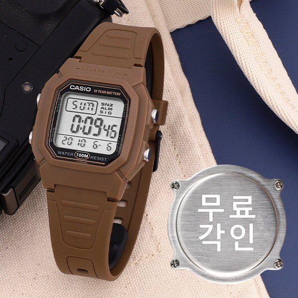 無料刻印 W-800H-5A ブラウン メンズウレタン時計 d