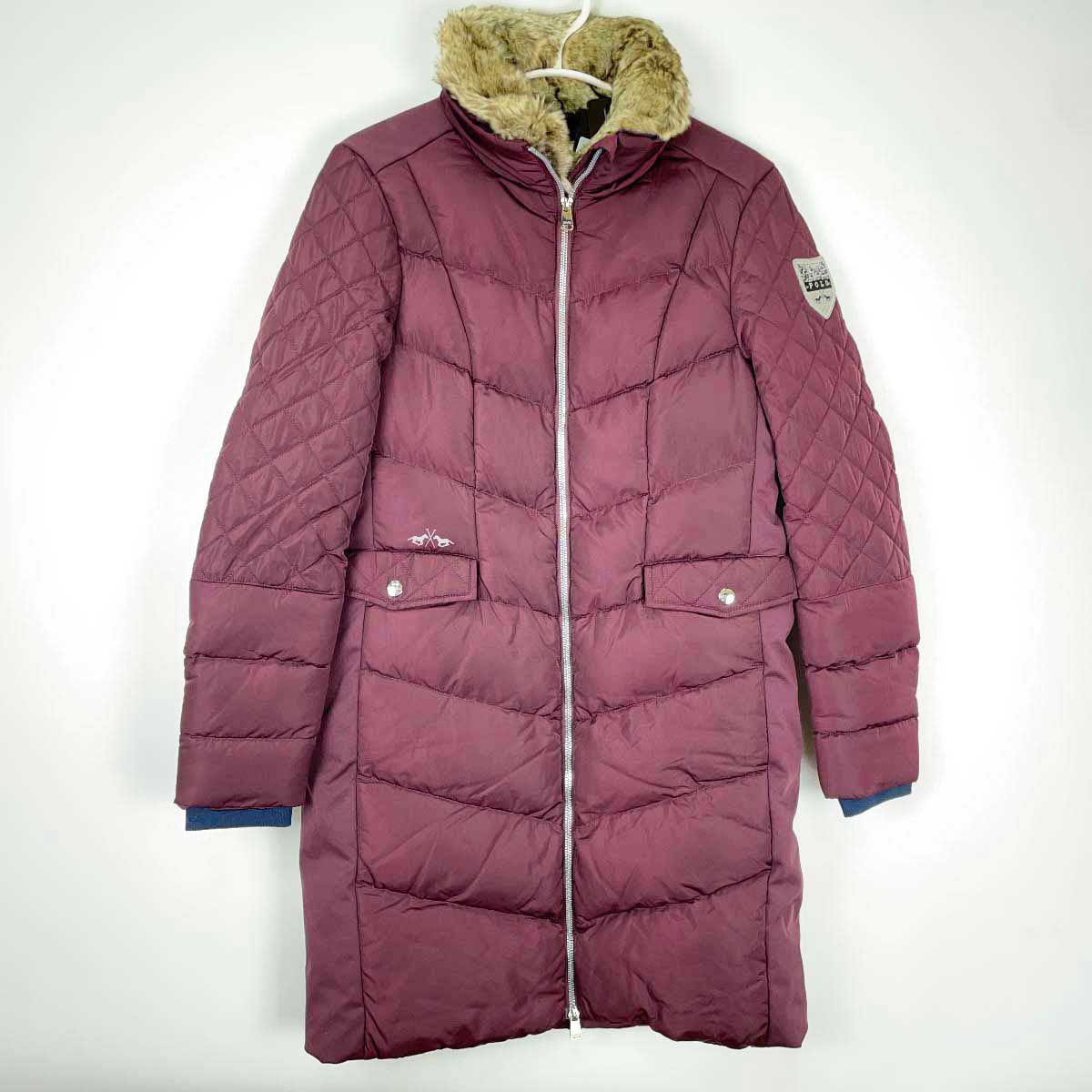 【中古・未使用品】HV POLO Padded long coat Como 中綿ジャケット M Plum Red ダークレッド レディース ファー取り外し可能 乗馬 防寒