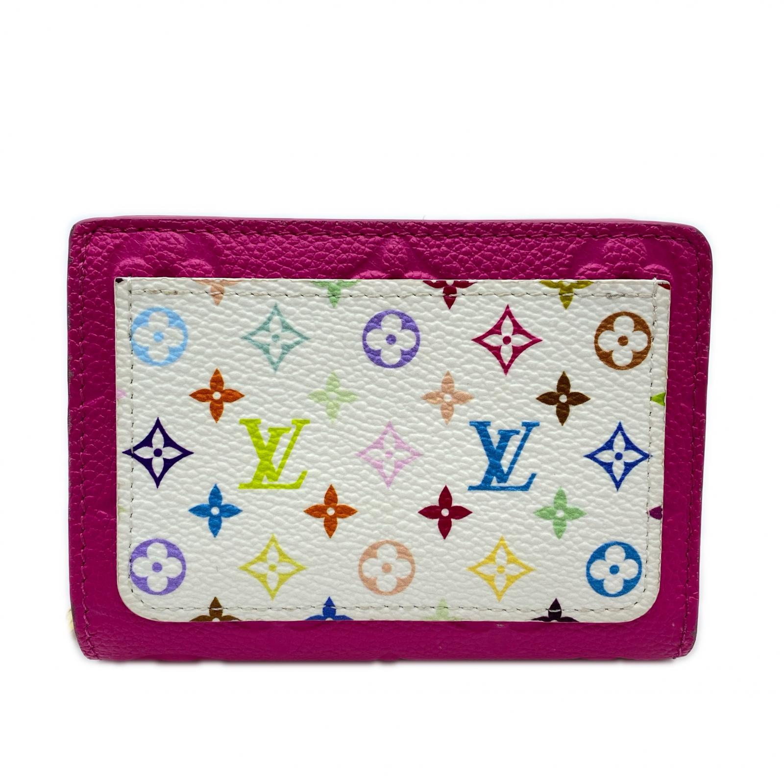 3日以内返品可 美品 二つ折り財布 モノグラム アンプラント 村上隆コラボ LV×TM ポルトフォイユ クレア M14140 ピンク マルチカラー カーフレザー レディース