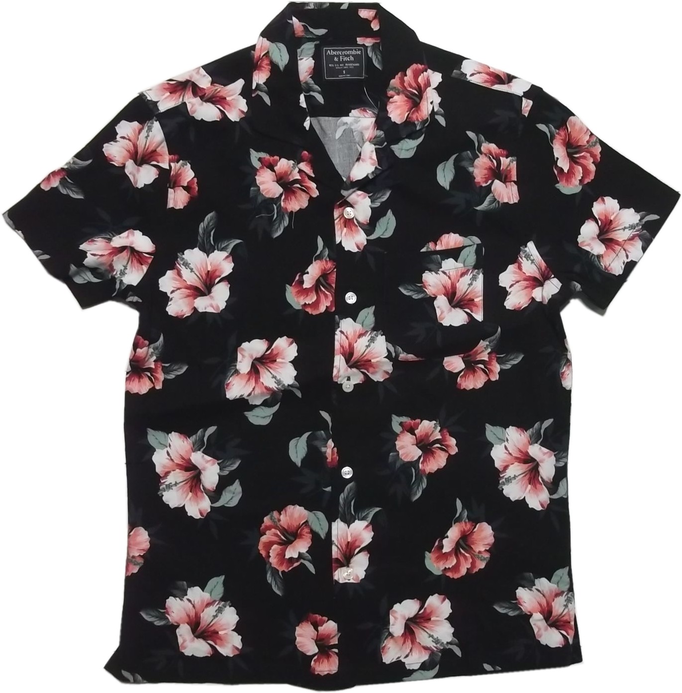 アバクロンビー&フィッチ 半袖 ハワイアンシャツ アロハ 黒 ブラック Abercrombie&Fitch AF2-049