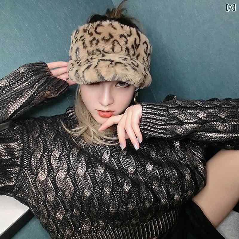 サンバイザー レディース 帽子 ヒョウ柄 レオパード 日さし 暖かい サンシェード ファーハット ブラック ホワイト ピンク