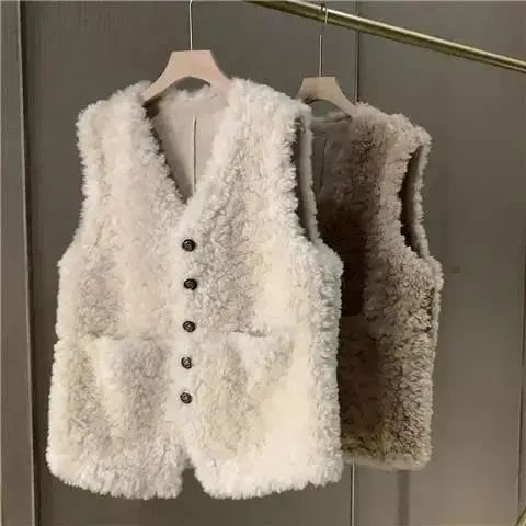 10個セット ラムウールベスト女性用皮毛一体2026春秋おしゃれアウター厚手ベストジャケット