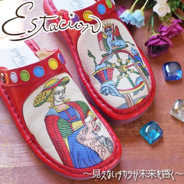 エスタシオン Estacion レディース クロッグサンダル 占術師まじょり コラボ 厚底 サボサンダル カジュアルシューズ コンフォートシューズ タロットカード 本革 TGE458-1 靴