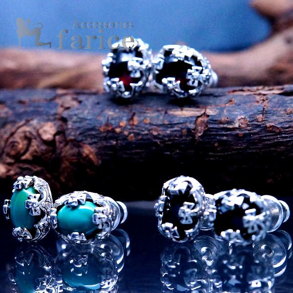 シルバーアクセサリー スタッド ピアス クロス 十字架 メンズ シルバー925 ターコイズorオニキスorガーネット 4,714円