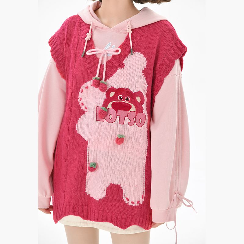 無料出荷（Timesales）いちご熊トイストーリーオリジナル森女部族かわいいベスト学院ニットセーター秋