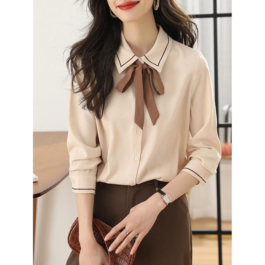 春 ブラウス レディース リボン トップス シャツ フォーマル 春 秋 長袖 ボウタイ オフィスカジュアル