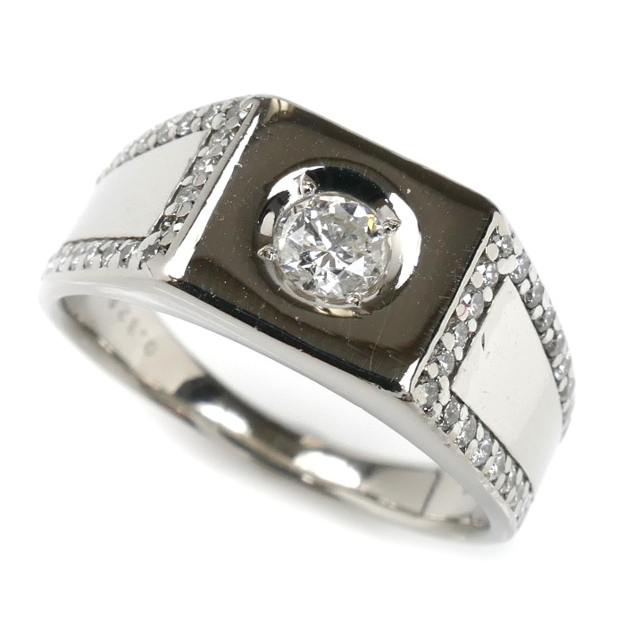 Pt900プラチナ リング・指輪 ダイヤモンド0.32ct/0.39ct 18号 13.1g メンズ 中古