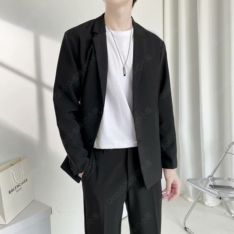 セットアップ メンズ カジュアルスーツ 上下セット ビッグシルエット テーラードジャケット ワイドスラックス ストレッチ 無地-66