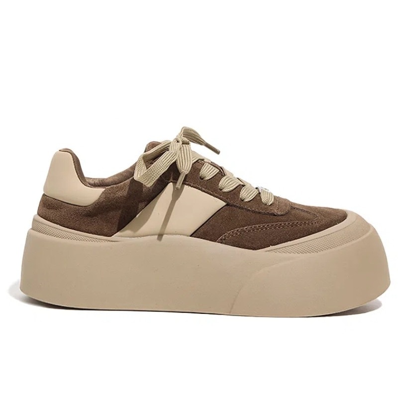 女性用大靴頭厚底カジュアル靴 牛革の靴の表面 5cm 超柔軟ラバーソール 秋冬板靴 キャンバス靴