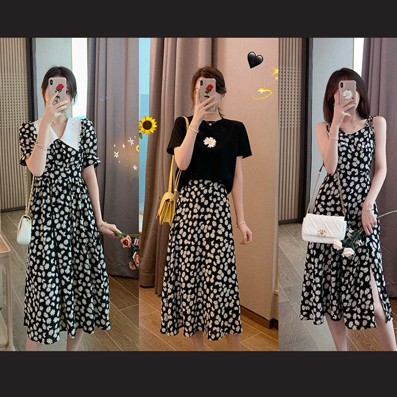 ワンピース ロング韓国ファッションロングワンピース韓国カスタム小さなデイジースカートシフォンサスペンダースカート花柄ドレス夏 の長いセクションは薄いスカートの女性でした プリント 柄ワンピ 21正規激安 Www Quartzhotel Mx