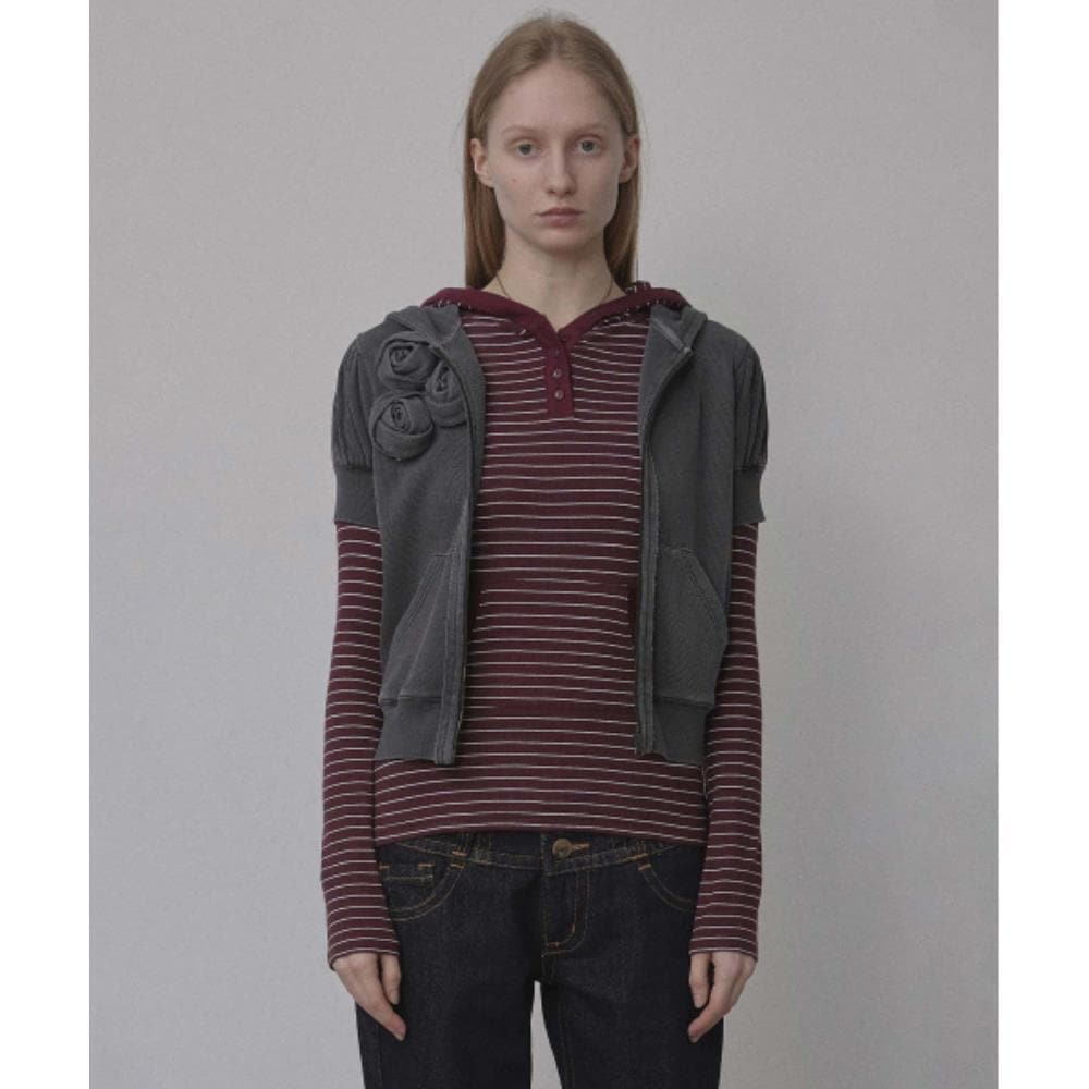 スカルプター Stripe Hoodie Tee Burgundy SC24A220RD