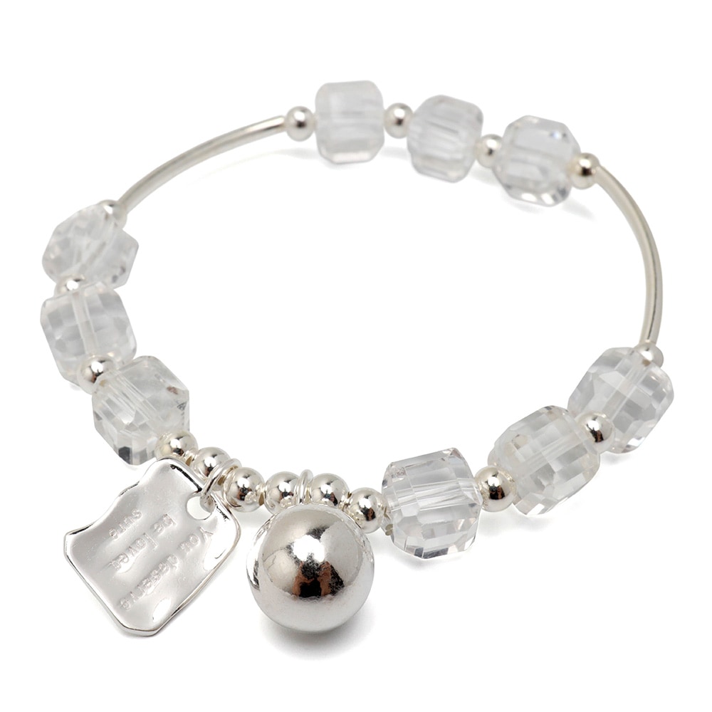 天然石 スクエア クリスタルブレスレット シルバー925 [cb137]