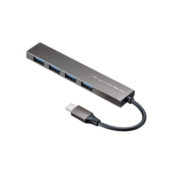 （まとめ） サンワサプライ USB Type-C 4ポートスリムハブ シルバー USB-3TCH25SN 1個 [x2セット]