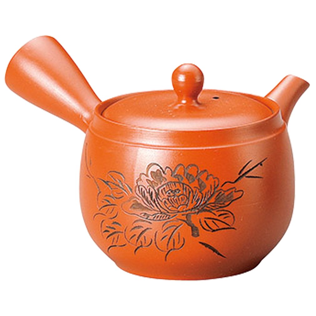 山下工芸 常滑焼 富仙朱泥富ツボ牡丹急須 360cc 13041810