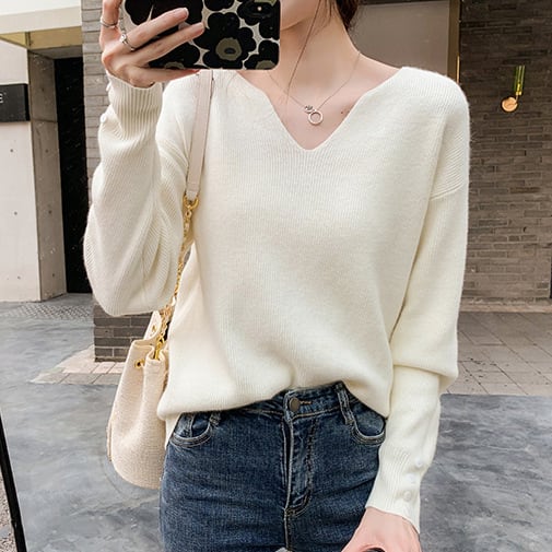 トップス ニットソー セーター 白トップス 袖あり 長袖 Vネック キーネック 襟なし ニット かわいい 大人可愛い きれいめ シンプル カジュアル 大人 上品 おしゃれ お洒落 かっこいい wto0