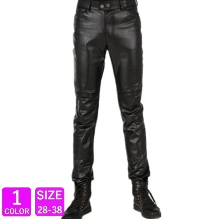 SALE フェイクレザーパンツ メンズ スキニー 合革パンツ 革パンツ 男性 PU ズボン バイクパンツ 皮パンツ ライダースパンツ 黒