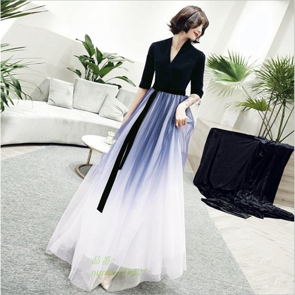 ロングドレス 発表会 マキシ丈 Vネック パーティードレス ドレス レディース 二次会 上品 ワンピース お呼ばれ ドレス パーティドレス 結婚式 披露宴 演奏会