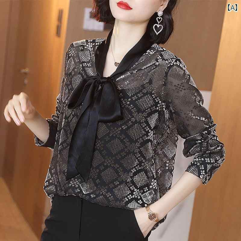 レディース シャツ ジャカード ブラウス 長袖 蝶結び リボンタイ レトロプリント 西洋 トップス カジュアル フリル 柄物 フリル エレガント 外出着 オフィス 6,166円