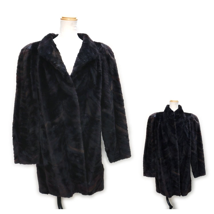 ミンク ファー コート ブラック ブラウン系 肩パッド入り ジャケット ビッグシルエット オーバーサイズ 柄入り 送料無料 レディース ギフト プレゼント