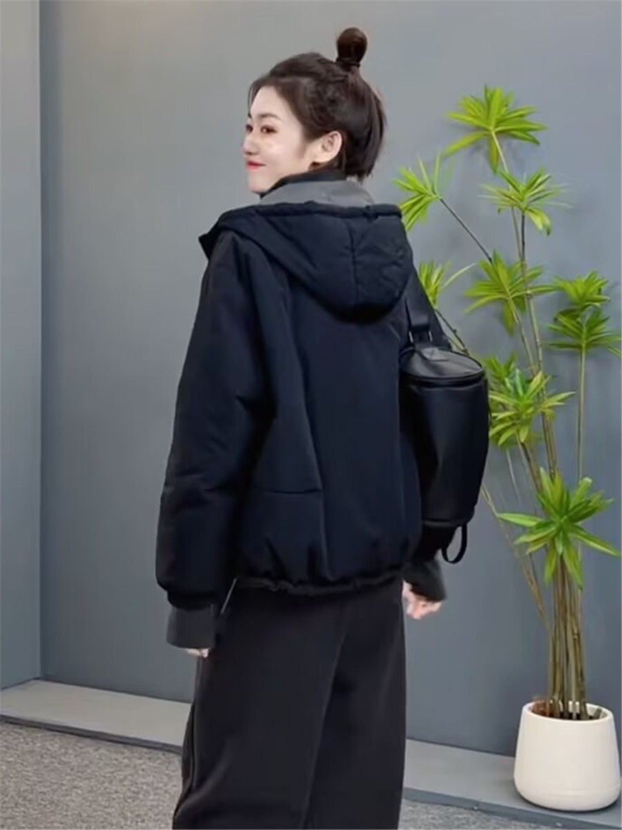 リバーシブル中綿入り厚手ジャケット女性用ショート丈秋冬小柄な方向けのカジュアルでゆったりとした小型中綿ジャケット