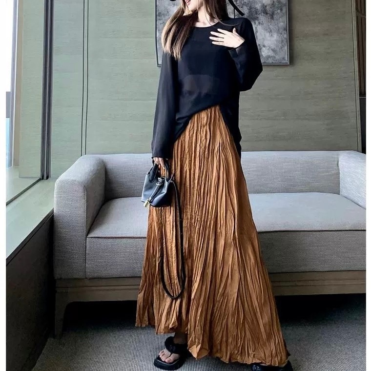 2way セットアップ 韓国風 オルチャン フレアスカート プリーツスカート シースルー トップス 透け感 シアー セパレート 袖あり ラウンドネック デコルテ 美デコルテ ゆったり ゆるっと
