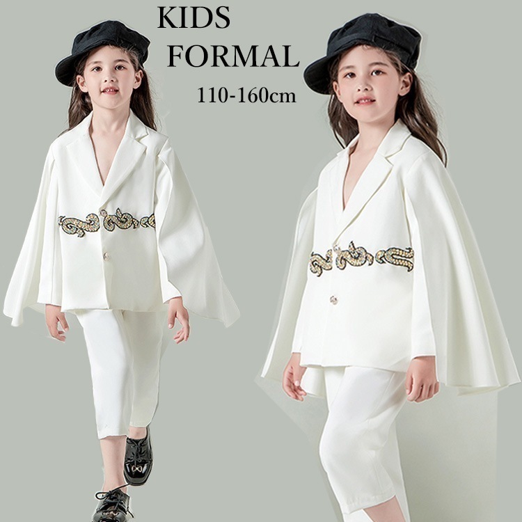 【即納】ピアノ発表会 パンツスーツ 卒業式 女の子 スーツ 子供 フォーマル パンツスーツ 卒業式 白スーツ 結婚式 卒服 ジャケット ホワイト 七五三 撮影 子供 スーツセットアップ オーダー ジ