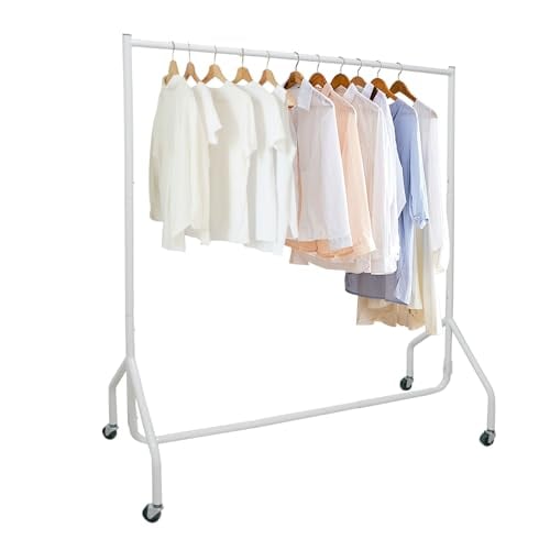 ベーシック ハンガーラック パイプハンガー 物干しラック 衣類収納ラック キャスター付き 頑丈軽量組み立て簡単室内物干し 耐荷重80kg 服掛け 衣類 押入れ 幅122×奥行44×高さ150cm ホワ