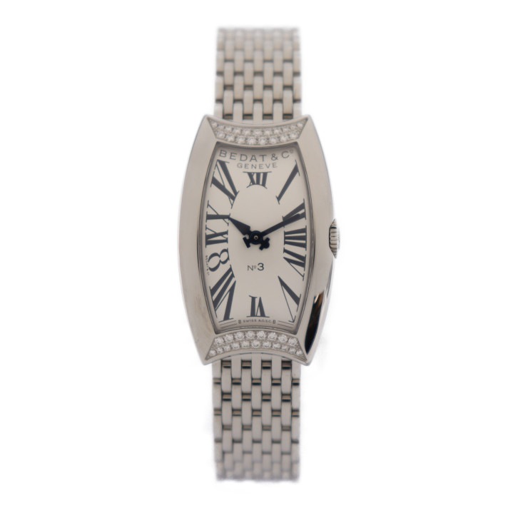美品 BEDAT&Co ベダ＆カンパニー 腕時計 384.021.600 No.3 ステンレススチール シルバー ホワイト文字盤 クォーツ ダイヤベゼル トノー 本物保証 中古