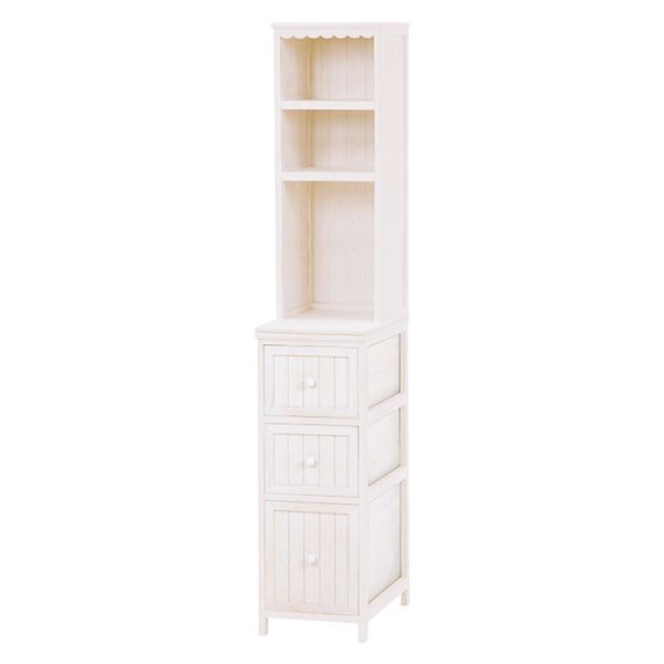 チェスト/収納ラック 約幅30x奥行45x高さ160cm アンティークホワイト 天然木 組立品