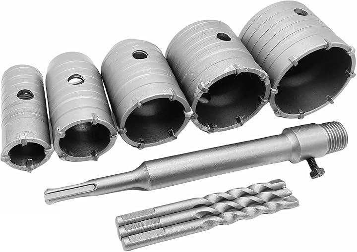 超硬 コンクリート ドリル セット ホルソー ホールソー ロング sdsプラス(シルバー, 5点(30mm 40mm 50mm 60mm70mm)， ホールソーセット))