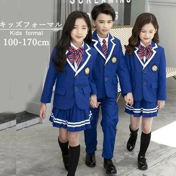 キッズスーツ 子供服 キッズフォーマル キッズ制服 ガールズ ボーイ フォーマル 4点セット ラインスカート プリーツ ジャケット ブレザー ジュニアスーツ 発表会 お受験 卒業式 入学式 お出かけ 5,086円
